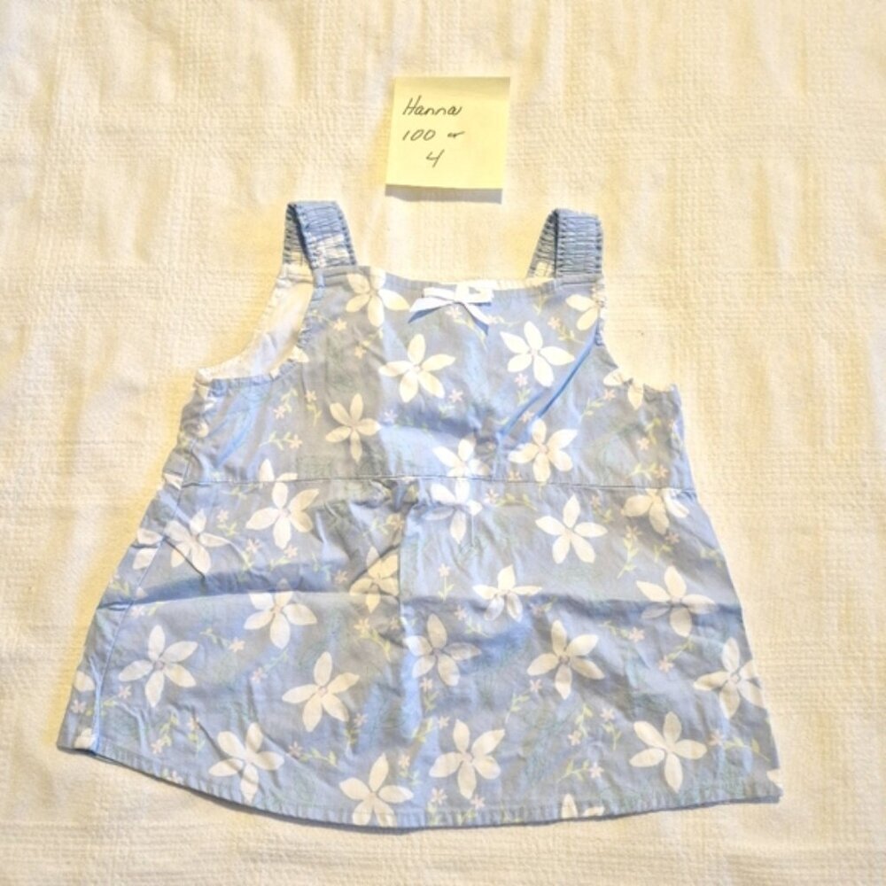 Hanna Andersson girls size 100 or 4 light blue with white flower tank top VGUC